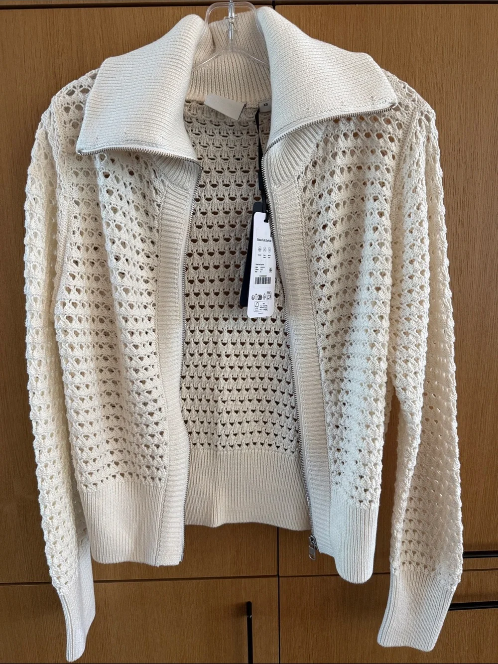 Varley Eloise white pointelle knit full-zip sweater Women’s size Xsmall - Picture 8 of 8